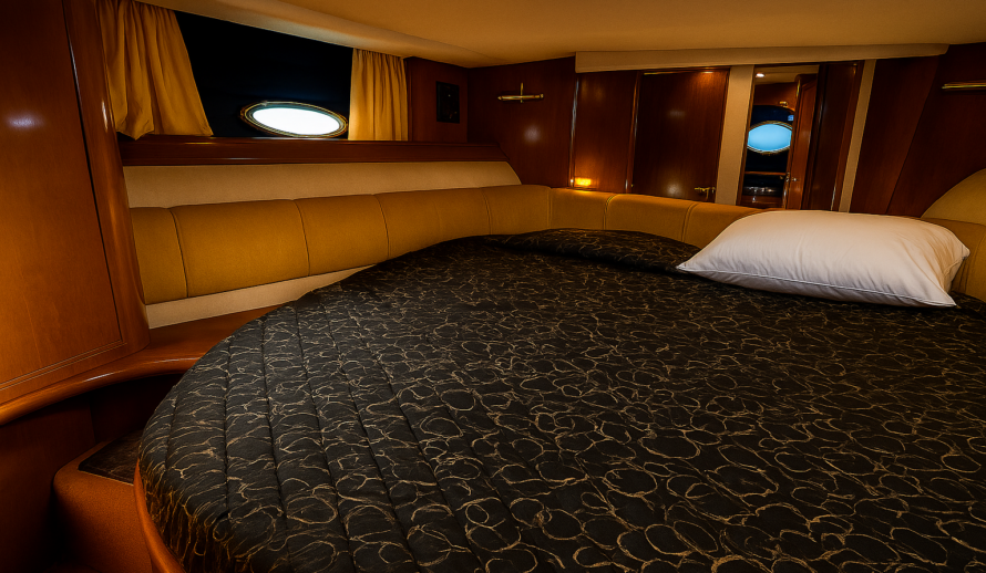 Luxury yacht Diva 60ft bedroom cabin interior in Cancun private yacht rental
