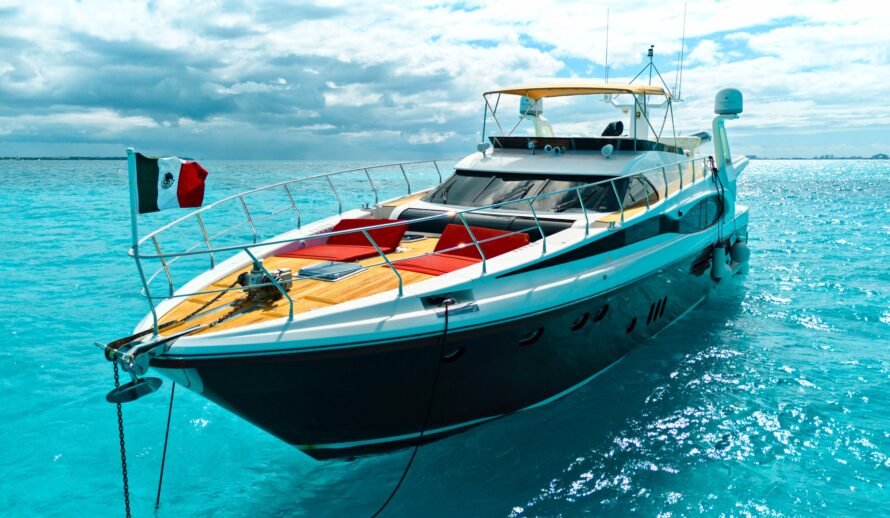 Dyna Craft 80 yacht aerial view in Cancun Caribbean luxury yacht rental
