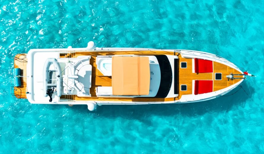 Dyna Craft 80 yacht front deck aerial view in Cancun Caribbean luxury yacht rental