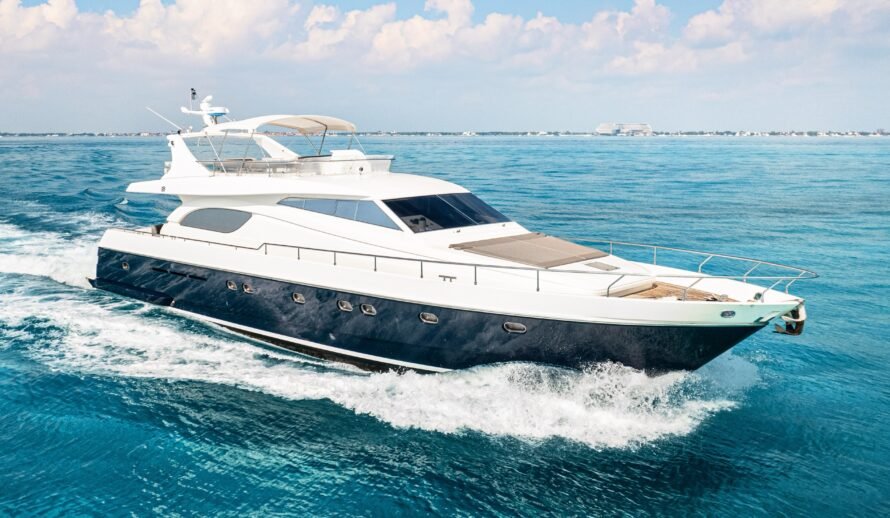 Ferretti 72 yacht fast cruising in Cancun Caribbean waters