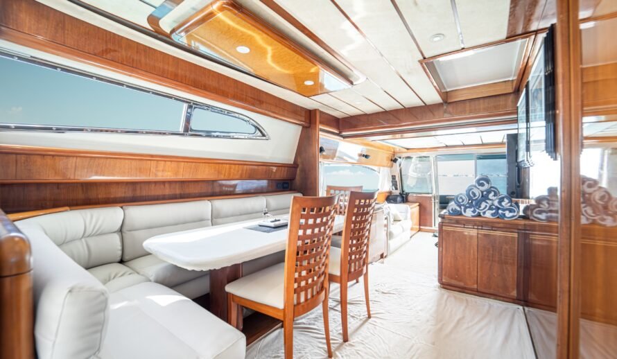 Ferretti 72 yacht interior dining salon in Cancun luxury yacht
